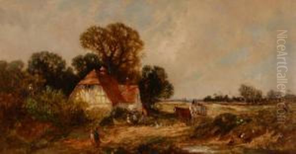 Figures And A Horse Drawn Cart By A Timber Framed Rural Cottage - view 1