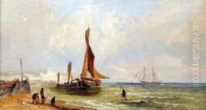 Scene With Fisherfolk And Shipping by James Edwin Meadows