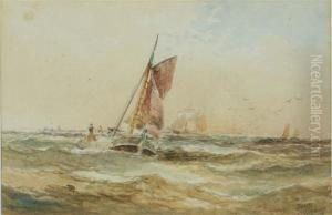A Fishing Boat And Further Vessels At Sea by James Edwin Meadows