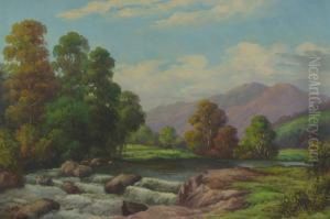 Summer California Landscape With Stream And Small Waterfall