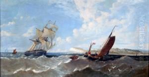 Marine View, With Twin Masted Ship And Sailing Ship In The Foreground; And A Companion Pair Marine View, With Twin Masted Ship And Sailing Ship In The Foreground; And A Companion Pair