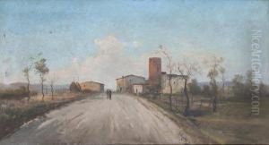 Viale Di Campagna Con Covoni E Figure by Lewis Henry Meakin