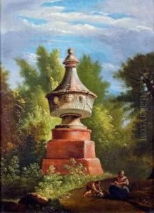 Mere Et Ses Enfants Se Reposant Au Pied D'un Monument Antique