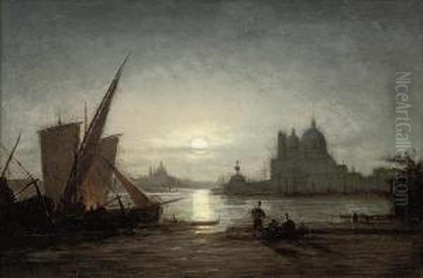 Fisherfolk Before Santa Maria Della Salute Under The Moon - view 1