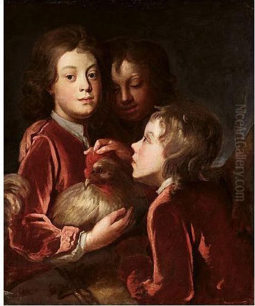 Three Boys With A Chicken - view 1