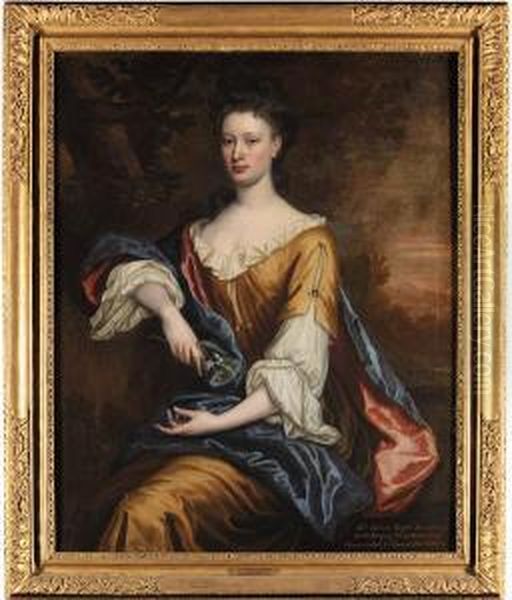 Portrait Of Helen Hope, Countess Of Haddington,three-quarter-length, Seated, In A Dark Yellow Dress, With A Redlined Blue Wrap, Holding A Sprig Of Blossom In A Right Hand, In Awooded Landscape - view 1