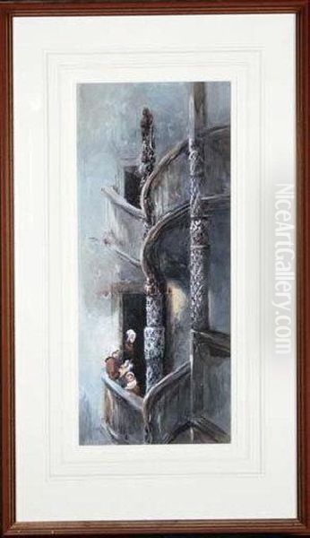 My Childhood - Two Women And The Artist As A Small Girl On Theelaborate Staircase Of A Country House - view 1