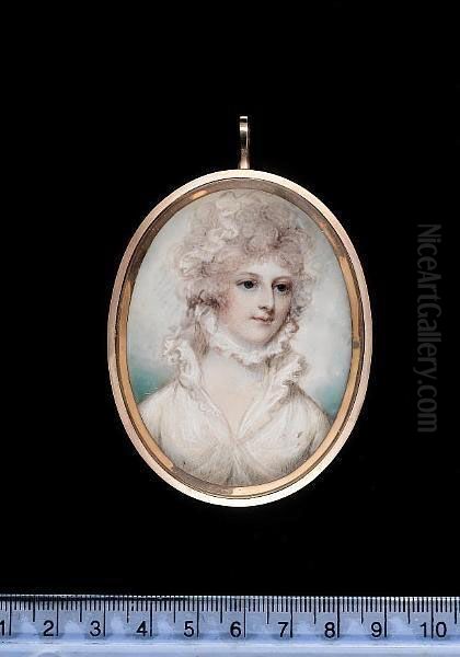 A Lady, Wearing White Dress With Frilled Upstanding Collar, Ruff And Cap In Her Powdered Hair. - view 1