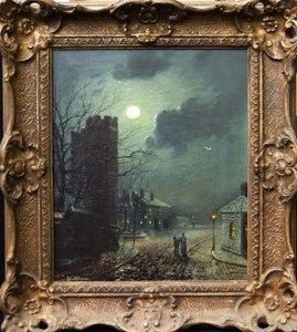 Moonlit Street Scene With A Couple Strolling by Walter Meegan