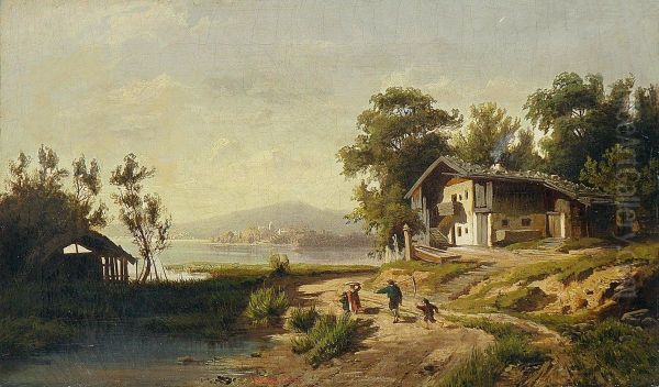 Bauernhaus Am See Mit Heimkehrenden Bauern - view 1