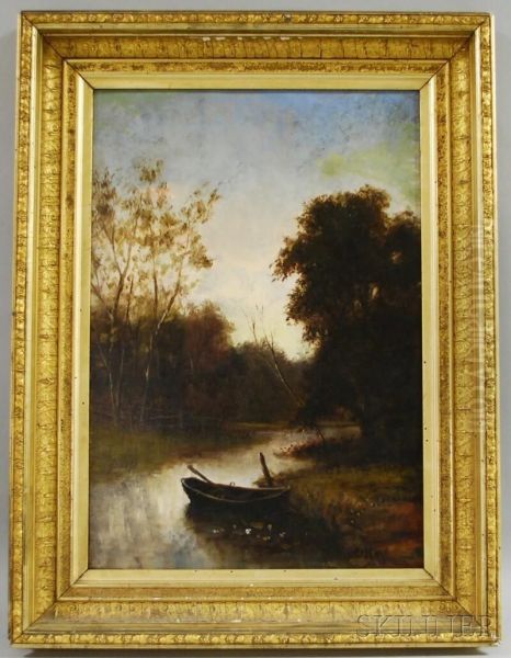 Stream With Rowboat At Dusk - view 1