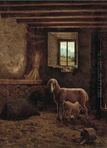 Sheep In A Barn by Eugene Meeks