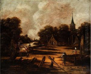 Stadtansicht Mit Windmuhle An Einemfluss by Jan Meerhout