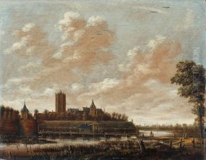 Flusslandschaft Mit Befestigter Stadt by Jan Meerhout