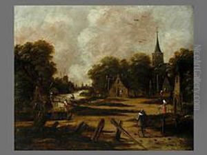 Stadtansicht Mit Windmuhle An Einem Fluss by Jan Meerhout