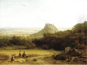 Haymaking By A Medieval Castle, Germany by Arnold Meermann