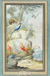 A Pair Of Capriccio Landscapes With Birds by Abraham Meertens