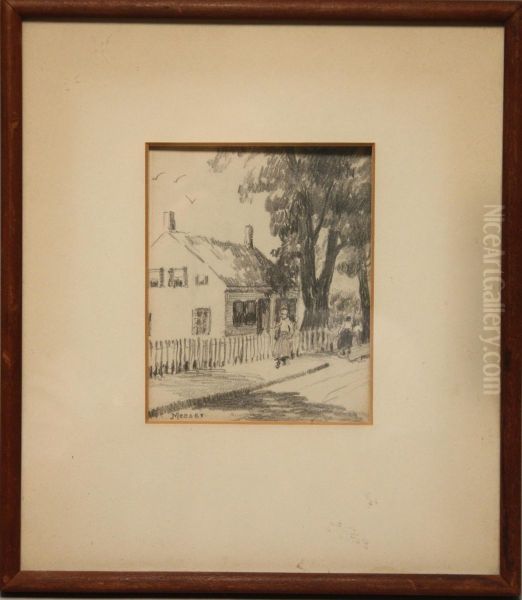 Figures Walking In Front Of A Cape Cod-style House - view 1
