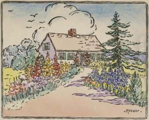 House And Hollyhocks