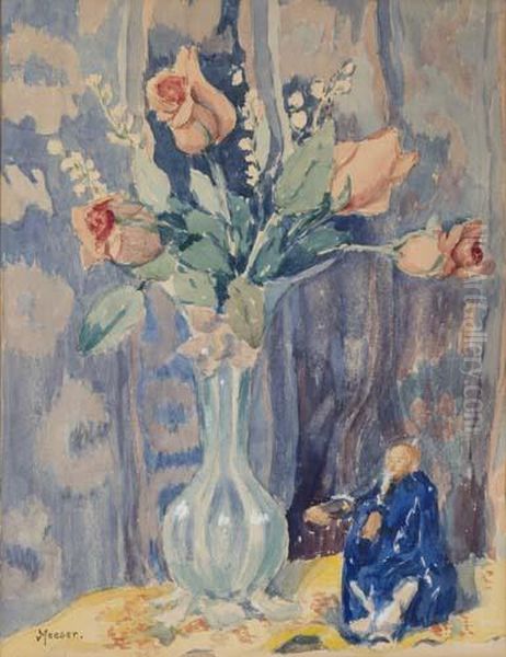 Floral With Asian Figure - view 1