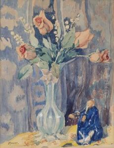 Floral With Asian Figure by Lillian Burk Meeser
