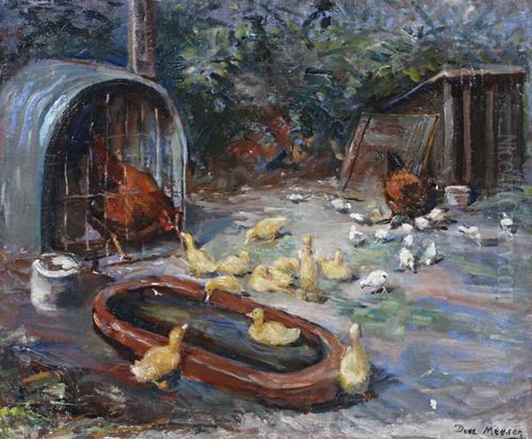 Hens With Chicks Bathing - view 1