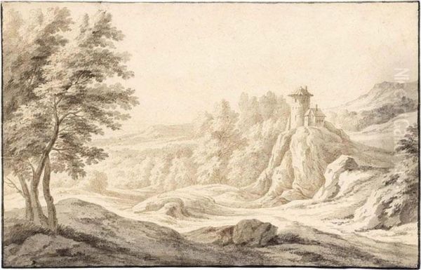 Italianate Landscape With With A Tower On A Hill - view 1