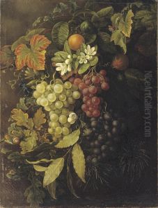 Autumn: Grapes, Oak Leaves, Oranges And A Dragonfly by Friedrike Meinert