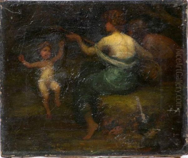Woman Playing Lute And Dancing Child - view 1