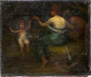 Woman Playing Lute And Dancing Child by Johann H. Meissners