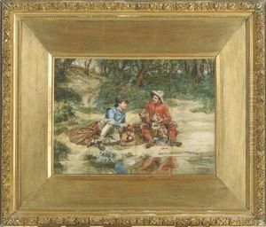 Travellers Resting By The Stream by Jean-Charles Meissonier