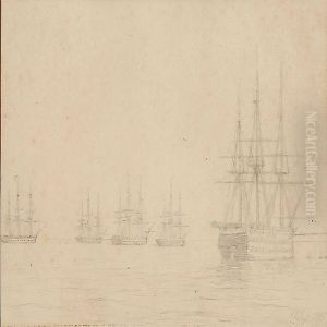 Seascape With Ships Of The Line by Anton Melbye
