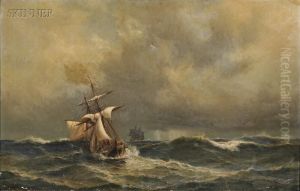 Sailing Ships In Heavy Seas by Anton Melbye