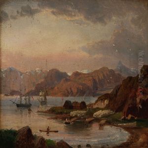 Liner Off A Coast Near A Trading Station Or Settlement, Presumably In Greenland by Anton Melbye