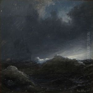 Seascape At Nighttime by Anton Melbye