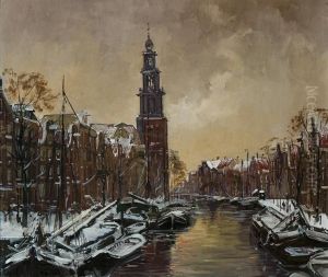 A View Of The Prinsengracht With Thewestertoren