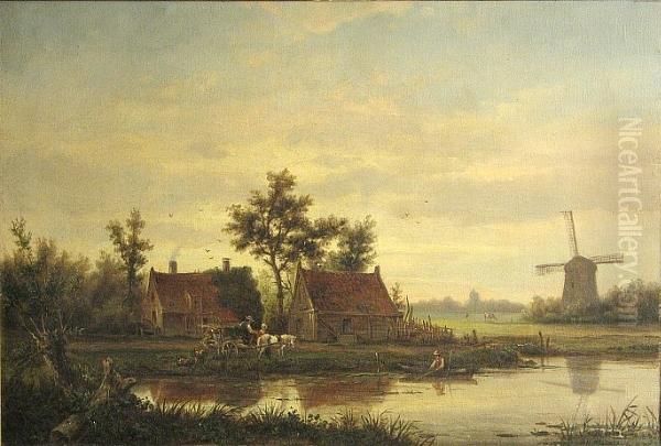 Cottages By The Water's Edge With A Windmill In The Distance - view 1