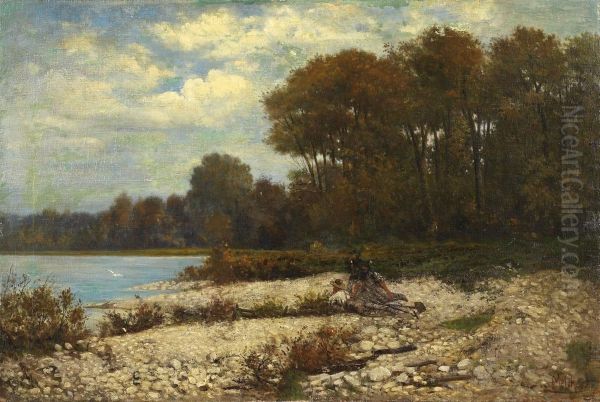 Bewaldete Seelandschaft Mit Drei Mannern - view 1