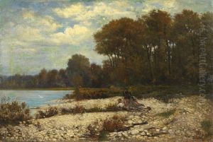 Bewaldete Seelandschaft Mit Drei Mannern Bewaldete Seelandschaft Mit Drei Mannern