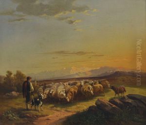 Schafhirte Mit Herde In Vorgebirgslandschaft