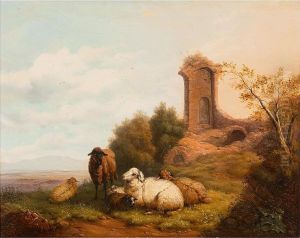 Ruhende Schafe Vor Kleiner Verfallener Kapelle Uber Weiter Hugellandschaft by Wilhelm Melchior