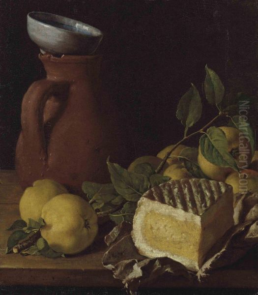 Cheese, Apples And An Earthenware Jug - view 1