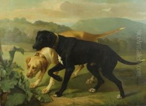 Chiens A L'affut by Joseph Urbain Melin