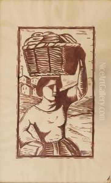 Donna Con Cesta In Paesaggio - view 1