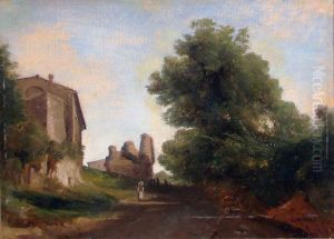 Paysage De Ruines Et Route by Leon Auguste Melle