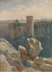 Ruins Before The Roman Campagna by Leon Auguste Melle