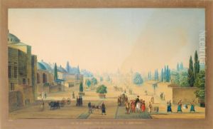 Vue De La Premiere Cour Interieure Du Serail A Constantinople by Antoine-Ignace Melling