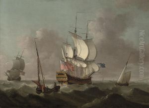 Ships Of The Fleet Passing In A Heavy Swell by Thomas Mellish