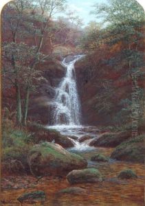 Small Waterfall In English Woodland by William Mellor