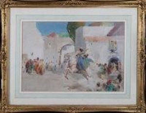 A North African Market Square With A Mamaluke Horseman Gallopingaway With A Captive Young Woman by Arthur Melville